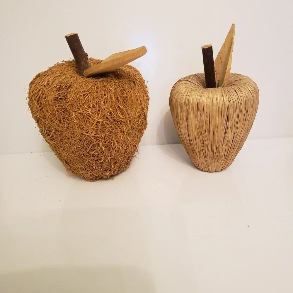 Vtg Primative Wooden Grapevine Apples‎ Set 2 Farmhouse Decorative